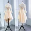 Chic / Beautiful Champagne Pierced Bridesmaid Dresses 2018 A-Line / Princess Scoop Neck Long Sleeve Appliques Lace Sash Ruffle Backless Wedding Party Dresses