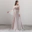 Élégant Marron Transparentes Robe De Soirée 2018 Princesse Encolure Dégagée Manches Longues Appliques Fleur Ceinture Longue Volants Dos Nu Robe De Ceremonie