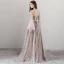 Élégant Marron Transparentes Robe De Soirée 2018 Princesse Encolure Dégagée Manches Longues Appliques Fleur Ceinture Longue Volants Dos Nu Robe De Ceremonie