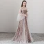 Élégant Marron Transparentes Robe De Soirée 2018 Princesse Encolure Dégagée Manches Longues Appliques Fleur Ceinture Longue Volants Dos Nu Robe De Ceremonie