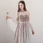 Élégant Marron Transparentes Robe De Soirée 2018 Princesse Encolure Dégagée Manches Longues Appliques Fleur Ceinture Longue Volants Dos Nu Robe De Ceremonie