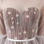 Élégant Marron Transparentes Robe De Soirée 2018 Princesse Encolure Dégagée Manches Longues Appliques Fleur Ceinture Longue Volants Dos Nu Robe De Ceremonie