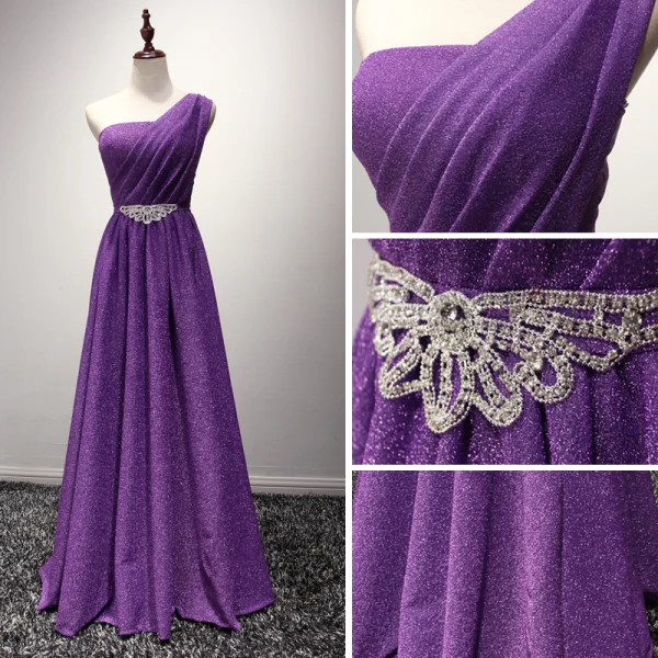 Simple Gris Robe De Soirée 2017 Princesse Longue Volants en Cascade Une épaule Sans Manches Dos Nu Faux Diamant Ceinture Glitter Robe De Ceremonie