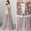 Élégant Marron Transparentes Robe De Soirée 2018 Princesse Encolure Dégagée Manches Longues Appliques Fleur Ceinture Longue Volants Dos Nu Robe De Ceremonie