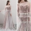 Élégant Marron Transparentes Robe De Soirée 2018 Princesse Encolure Dégagée Manches Longues Appliques Fleur Ceinture Longue Volants Dos Nu Robe De Ceremonie