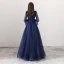 Moderne / Mode Bleu Marine Robe De Soirée 2018 Princesse Encolure Carrée Manches Longues Noeud Ceinture Longue Volants Dos Nu Robe De Ceremonie