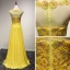 Moderne / Mode Jaune Robe De Soirée 2017 Princesse Train De Balayage Volants en Cascade Encolure Dégagée Sans Manches Dos Nu En Dentelle Appliques Percé Robe De Ceremonie