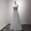 Chic / Belle Gris Robe De Soirée 2017 Princesse Longue Volants en Cascade Une épaule Sans Manches Dos Nu Noeud Ceinture Perle Appliques Fleur Faux Diamant Percé Robe De Ceremonie