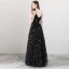 Sexy Black Prom Dresses 2018 A-Line / Princess Spaghetti Straps Sleeveless Star Embroidered Floor-Length / Long Ruffle Backless Formal Dresses