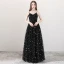 Sexy Black Prom Dresses 2018 A-Line / Princess Spaghetti Straps Sleeveless Star Embroidered Floor-Length / Long Ruffle Backless Formal Dresses