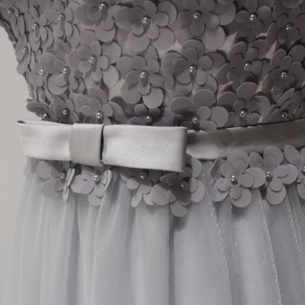 Schöne Grau Abendkleider 2017 A Linie Lange Fallende Rüsche One-Shoulder Ärmellos Rückenfreies Schleife Stoffgürtel Perle Applikationen Blumen Strass Durchbohrt Festliche Kleider