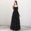 Sexy Black Prom Dresses 2018 A-Line / Princess Spaghetti Straps Sleeveless Star Embroidered Floor-Length / Long Ruffle Backless Formal Dresses
