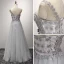 Chic / Belle Gris Robe De Soirée 2017 Princesse Longue Volants en Cascade Une épaule Sans Manches Dos Nu Noeud Ceinture Perle Appliques Fleur Faux Diamant Percé Robe De Ceremonie