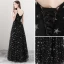 Sexy Black Prom Dresses 2018 A-Line / Princess Spaghetti Straps Sleeveless Star Embroidered Floor-Length / Long Ruffle Backless Formal Dresses