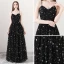 Sexy Black Prom Dresses 2018 A-Line / Princess Spaghetti Straps Sleeveless Star Embroidered Floor-Length / Long Ruffle Backless Formal Dresses