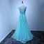 Elegante Blau Abendkleider 2017 A Linie Lange Fallende Rüsche Rundhalsausschnitt Ärmellos Rückenfreies Perlenstickerei Pailletten Mit Spitze Applikationen Stoffgürtel Festliche Kleider