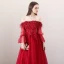 Charmant Bordeaux Robe De Soirée 2018 Princesse De l'épaule Manches Longues Appliques En Dentelle Fleur Faux Diamant Plumes Tribunal Train Volants Dos Nu Robe De Ceremonie
