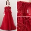 Charmant Bordeaux Robe De Soirée 2018 Princesse De l'épaule Manches Longues Appliques En Dentelle Fleur Faux Diamant Plumes Tribunal Train Volants Dos Nu Robe De Ceremonie