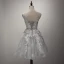 Chic / Beautiful Grey Bridesmaid Dresses 2017 A-Line / Princess Scoop Neck Sleeveless Appliques Lace Glitter Tulle Short Ruffle Backless Wedding Party Dresses