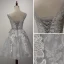 Chic / Beautiful Grey Bridesmaid Dresses 2017 A-Line / Princess Scoop Neck Sleeveless Appliques Lace Glitter Tulle Short Ruffle Backless Wedding Party Dresses