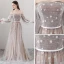 Elegant Brown Evening Dresses  2018 A-Line / Princess Off-The-Shoulder Long Sleeve Appliques Flower Sash Floor-Length / Long Ruffle Backless Formal Dresses