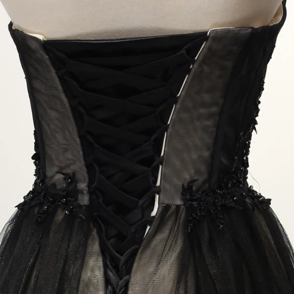 Chic / Belle Bleu Ciel Champagne Robe De Soirée 2017 Princesse Bustier Sans Manches Perlage Faux Diamant Appliques En Dentelle Tribunal Train Volants Dos Nu Robe De Ceremonie