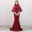 Bling Bling Bordeaux Transparentes Robe De Soirée 2018 Princesse Col Haut Manches Longues Perlage Noeud Ceinture Tribunal Train Robe De Ceremonie