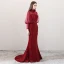 Bling Bling Bordeaux Transparentes Robe De Soirée 2018 Princesse Col Haut Manches Longues Perlage Noeud Ceinture Tribunal Train Robe De Ceremonie