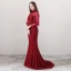 Bling Bling Bordeaux Transparentes Robe De Soirée 2018 Princesse Col Haut Manches Longues Perlage Noeud Ceinture Tribunal Train Robe De Ceremonie