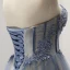 Chic / Belle Bleu Ciel Champagne Robe De Soirée 2017 Princesse Bustier Sans Manches Perlage Faux Diamant Appliques En Dentelle Tribunal Train Volants Dos Nu Robe De Ceremonie