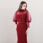 Bling Bling Bordeaux Transparentes Robe De Soirée 2018 Princesse Col Haut Manches Longues Perlage Noeud Ceinture Tribunal Train Robe De Ceremonie