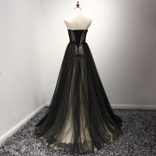 Chic / Belle Bleu Ciel Champagne Robe De Soirée 2017 Princesse Bustier Sans Manches Perlage Faux Diamant Appliques En Dentelle Tribunal Train Volants Dos Nu Robe De Ceremonie