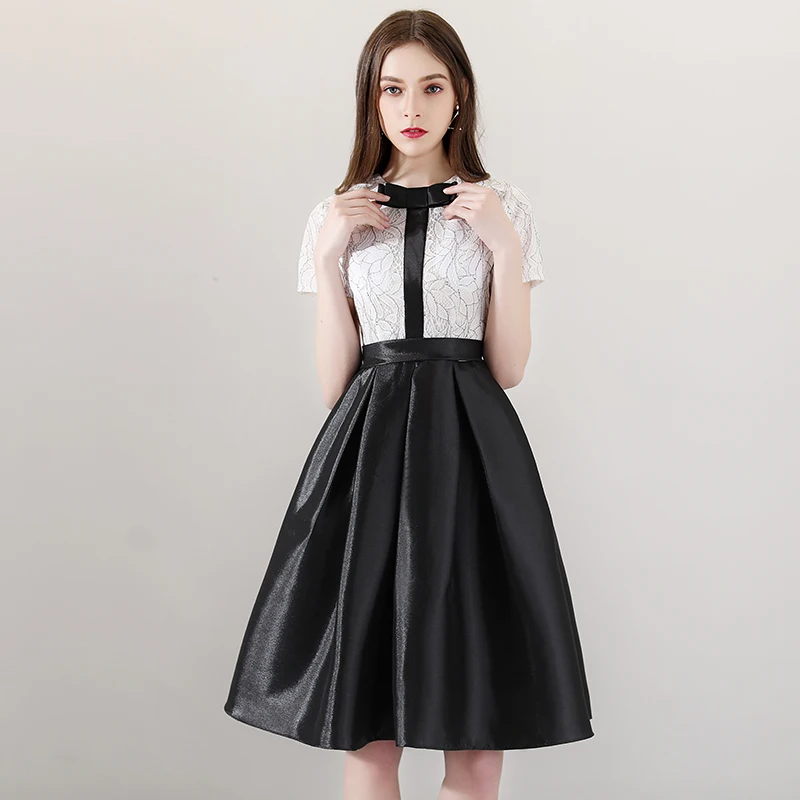 slim fit dress slacks Zapaka Women Black and White Satin Long Formal Dress A Line V Neck Ruffled Half Sleeves Graduation Dress, White+Black / US20W main image 0