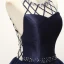 Modern / Fashion Navy Blue Prom Dresses 2017 Scoop Neck Sleeveless Backless Crossed Straps Crystal Pearl Rhinestone Floor-Length / Long Ball Gown Ruffle Pierced Formal Dresses