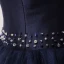 Modern / Fashion Navy Blue Prom Dresses 2017 Scoop Neck Sleeveless Backless Crossed Straps Crystal Pearl Rhinestone Floor-Length / Long Ball Gown Ruffle Pierced Formal Dresses