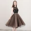 Modern / Fashion Brown See-through Homecoming Graduation Dresses 2018 A-Line / Princess Scoop Neck Sleeveless Appliques Pierced Lace Metal Sash Knee-Length Ruffle Formal Dresses