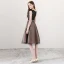 Modern / Fashion Brown See-through Homecoming Graduation Dresses 2018 A-Line / Princess Scoop Neck Sleeveless Appliques Pierced Lace Metal Sash Knee-Length Ruffle Formal Dresses
