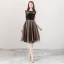 Modern / Fashion Brown See-through Homecoming Graduation Dresses 2018 A-Line / Princess Scoop Neck Sleeveless Appliques Pierced Lace Metal Sash Knee-Length Ruffle Formal Dresses