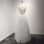 Chic / Beautiful Grey Bridesmaid Dresses 2017 A-Line / Princess Scoop Neck Sleeveless Appliques Lace Sash Glitter Tulle Ruffle Floor-Length / Long Backless Wedding Party Dresses