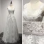 Chic / Beautiful Grey Bridesmaid Dresses 2017 A-Line / Princess Scoop Neck Sleeveless Appliques Lace Sash Glitter Tulle Ruffle Floor-Length / Long Backless Wedding Party Dresses