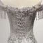Luxury / Gorgeous Grey Evening Dresses  2017 A-Line / Princess Off-The-Shoulder Short Sleeve Beading Crystal Appliques Lace Pearl Rhinestone Tassel Floor-Length / Long Ruffle Backless Formal Dresses