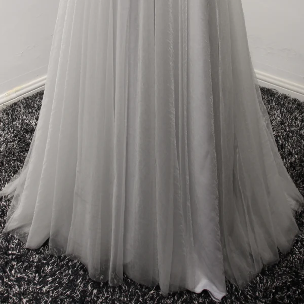 Luxury / Gorgeous Grey Evening Dresses 2017 A-Line / Princess Off-The-Shoulder Short Sleeve Beading Crystal Appliques Lace Pearl Rhinestone Tassel Floor-Length / Long Ruffle Backless Formal Dresses