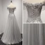Luxury / Gorgeous Grey Evening Dresses  2017 A-Line / Princess Off-The-Shoulder Short Sleeve Beading Crystal Appliques Lace Pearl Rhinestone Tassel Floor-Length / Long Ruffle Backless Formal Dresses