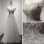 Luxury / Gorgeous Grey Evening Dresses  2017 A-Line / Princess Off-The-Shoulder Short Sleeve Beading Crystal Appliques Lace Pearl Rhinestone Tassel Floor-Length / Long Ruffle Backless Formal Dresses