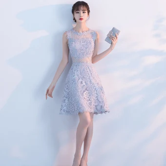 Prisvärd Snygga Fina Formella Klänningar 2017 Festklänningar Spets Appliqués Urringning Ärmlös Korta Prinsessa