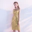 Sparkly Gold Sequins See-through Party Dresses 2018 Trumpet / Mermaid Scoop Neck Sleeveless Knee-Length Formal Dresses