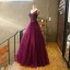 Chic / Beautiful Grape Prom Dresses 2018 A-Line / Princess V-Neck Sleeveless Beading Floor-Length / Long Ruffle Backless Formal Dresses