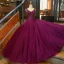 Chic / Beautiful Grape Prom Dresses 2018 A-Line / Princess V-Neck Sleeveless Beading Floor-Length / Long Ruffle Backless Formal Dresses