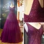 Chic / Beautiful Grape Prom Dresses 2018 A-Line / Princess V-Neck Sleeveless Beading Floor-Length / Long Ruffle Backless Formal Dresses