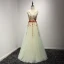Chic / Beautiful Sage Green Evening Dresses  2017 A-Line / Princess V-Neck Sleeveless Appliques Flower Beading Floor-Length / Long Ruffle Backless Formal Dresses